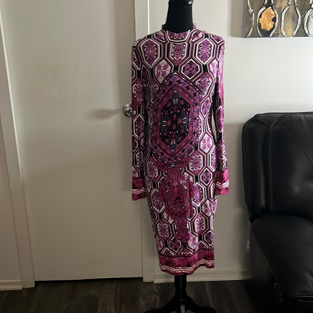 VENUS Purple Floral Geometric Midi Dress